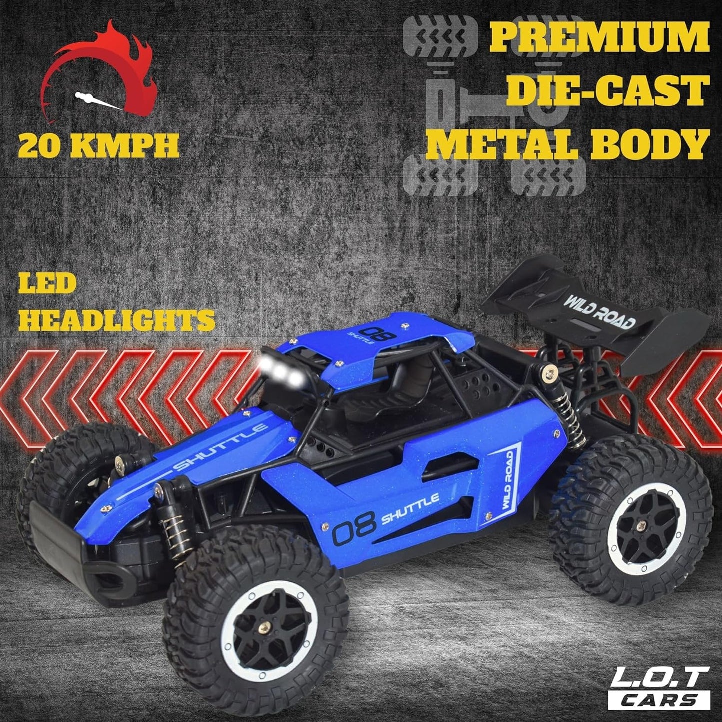 All-Terrain Remote Control Car – 20Kmph Speed, Metal Shock Absorbers & LED Lights”