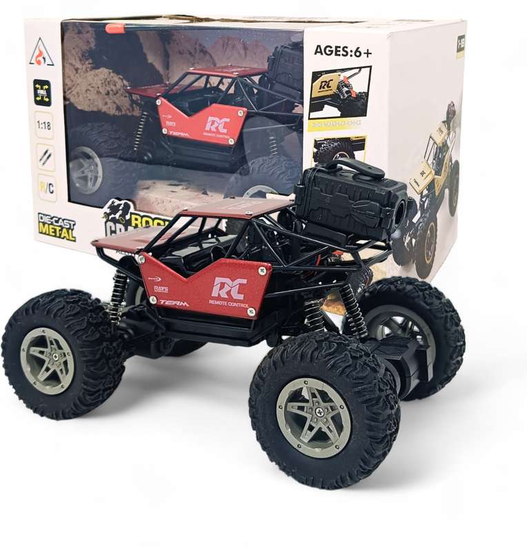 Off-Road Metal Alloy Rock Crawler | Pull-Back Climbing Car – No Battery Needed (Red)