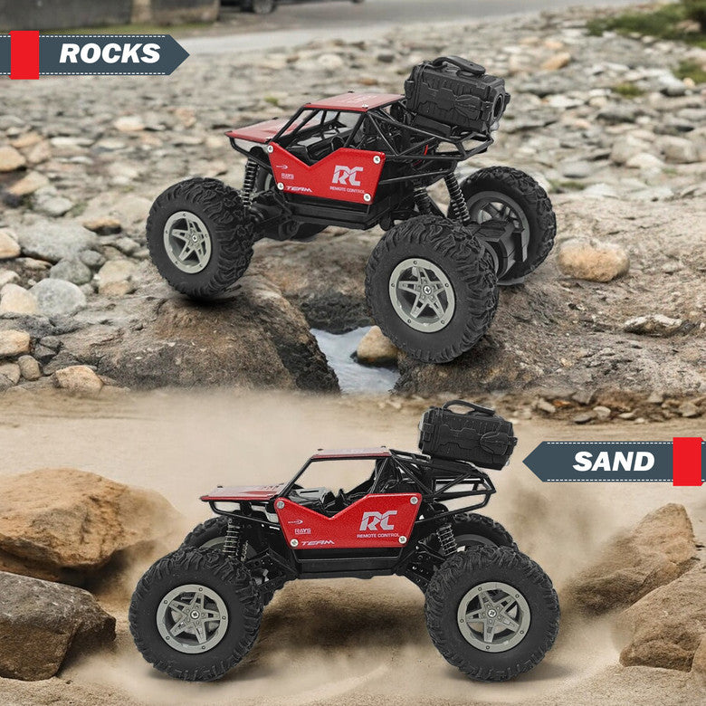 Off-Road Metal Alloy Rock Crawler | Pull-Back Climbing Car – No Battery Needed (Red)