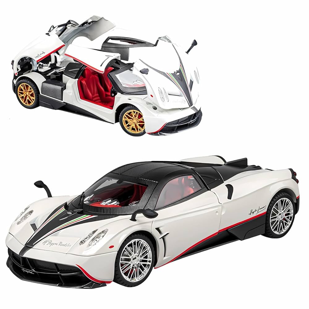 Pagani Huayra 1:18 Die-Cast Alloy Pull-Back Car – Open Doors & Light Music (White)