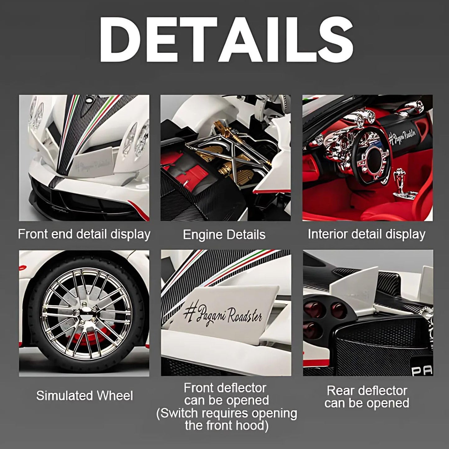 Pagani Huayra 1:18 Die-Cast Alloy Pull-Back Car – Open Doors & Light Music (White)