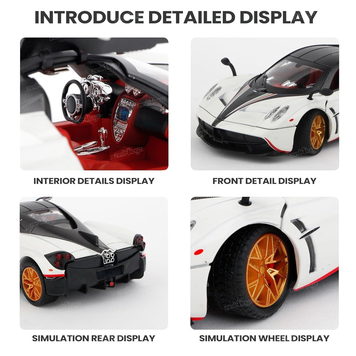 Pagani Huayra 1:18 Die-Cast Alloy Pull-Back Car – Open Doors & Light Music (White)