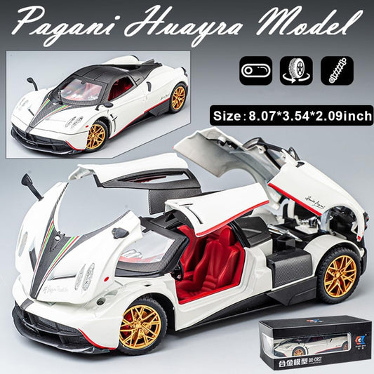 Pagani Huayra 1:18 Die-Cast Alloy Pull-Back Car – Open Doors & Light Music (White)
