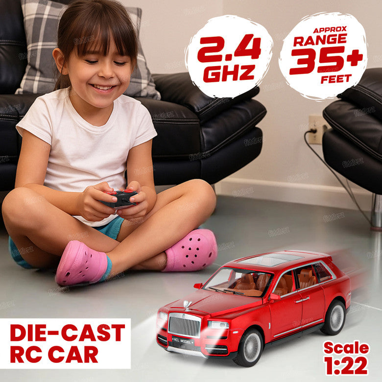 1:22 RC Rolls-Royce Cullinan – Die-Cast Metal Toy Car with Lights, Smoke & Openable Doors for Kids