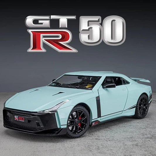 1:24 Scale Nissan GT-R50 Alloy Metal Pull-Back Car Toy with Light & Sound – Kids Mini Model