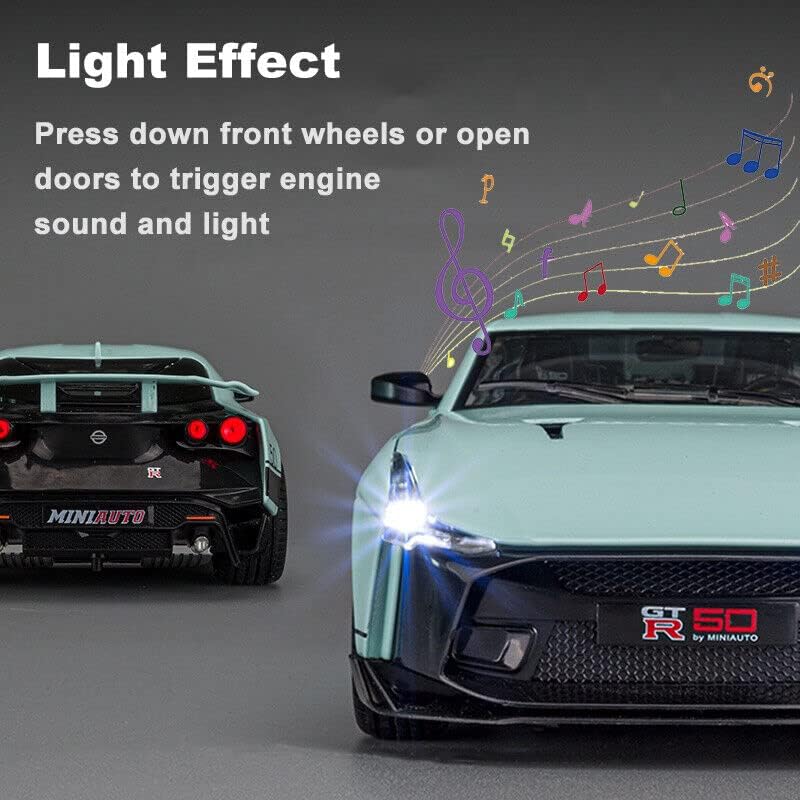 1:24 Scale Nissan GT-R50 Alloy Metal Pull-Back Car Toy with Light & Sound – Kids Mini Model