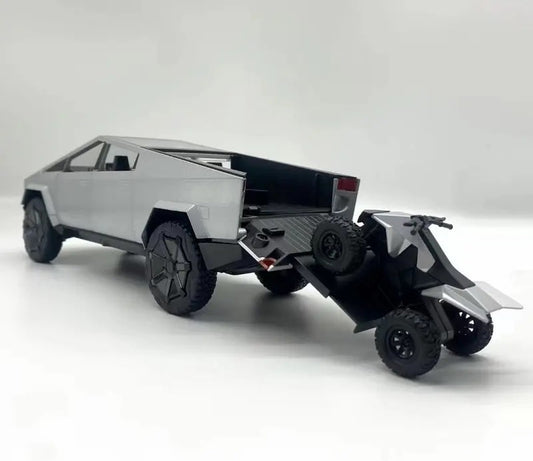 Die-Cast Cybertruck Model Truck 1:24 Scale – Pull-Back Race Car with Cyberquad, Sound & Light