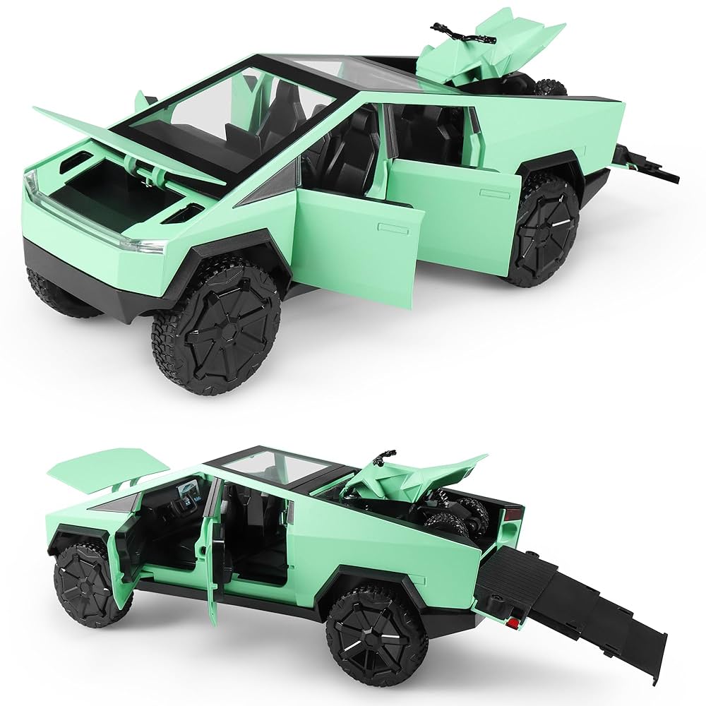 Die-Cast Cybertruck Model Truck 1:24 Scale – Pull-Back Race Car with Cyberquad, Sound & Light