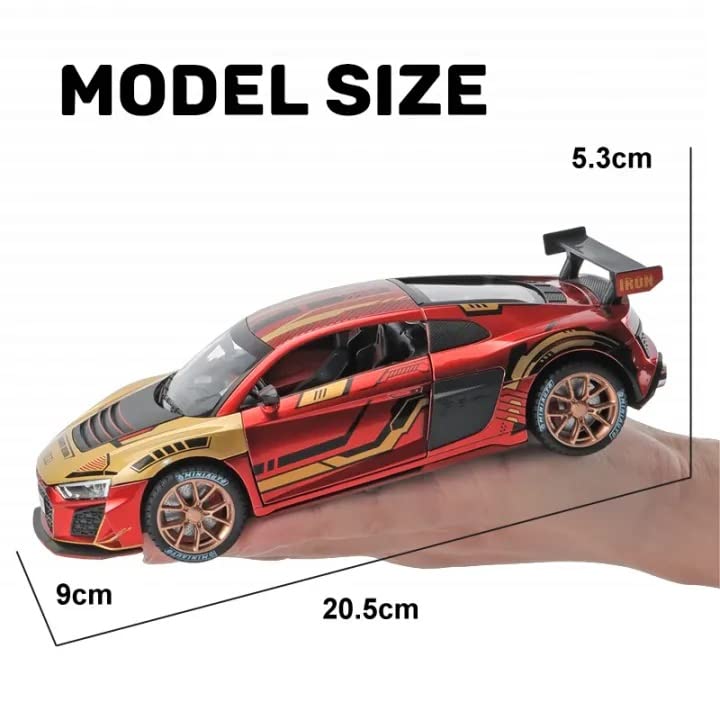Audi R8 Diecast Model Car 1:24 Scale | Alloy Metal Pull Back Toy with Openable Doors, Lights & Music – Kids Big Size Toy Vehicle