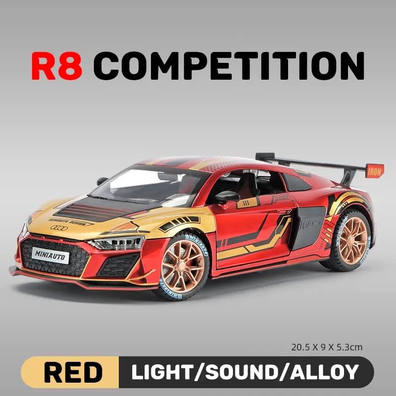 Audi R8 Diecast Model Car 1:24 Scale | Alloy Metal Pull Back Toy with Openable Doors, Lights & Music – Kids Big Size Toy Vehicle
