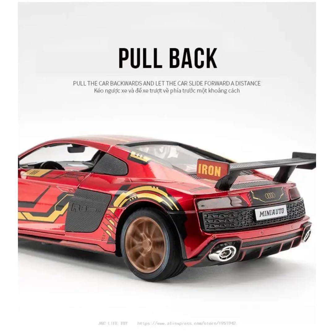 Audi R8 Diecast Model Car 1:24 Scale | Alloy Metal Pull Back Toy with Openable Doors, Lights & Music – Kids Big Size Toy Vehicle