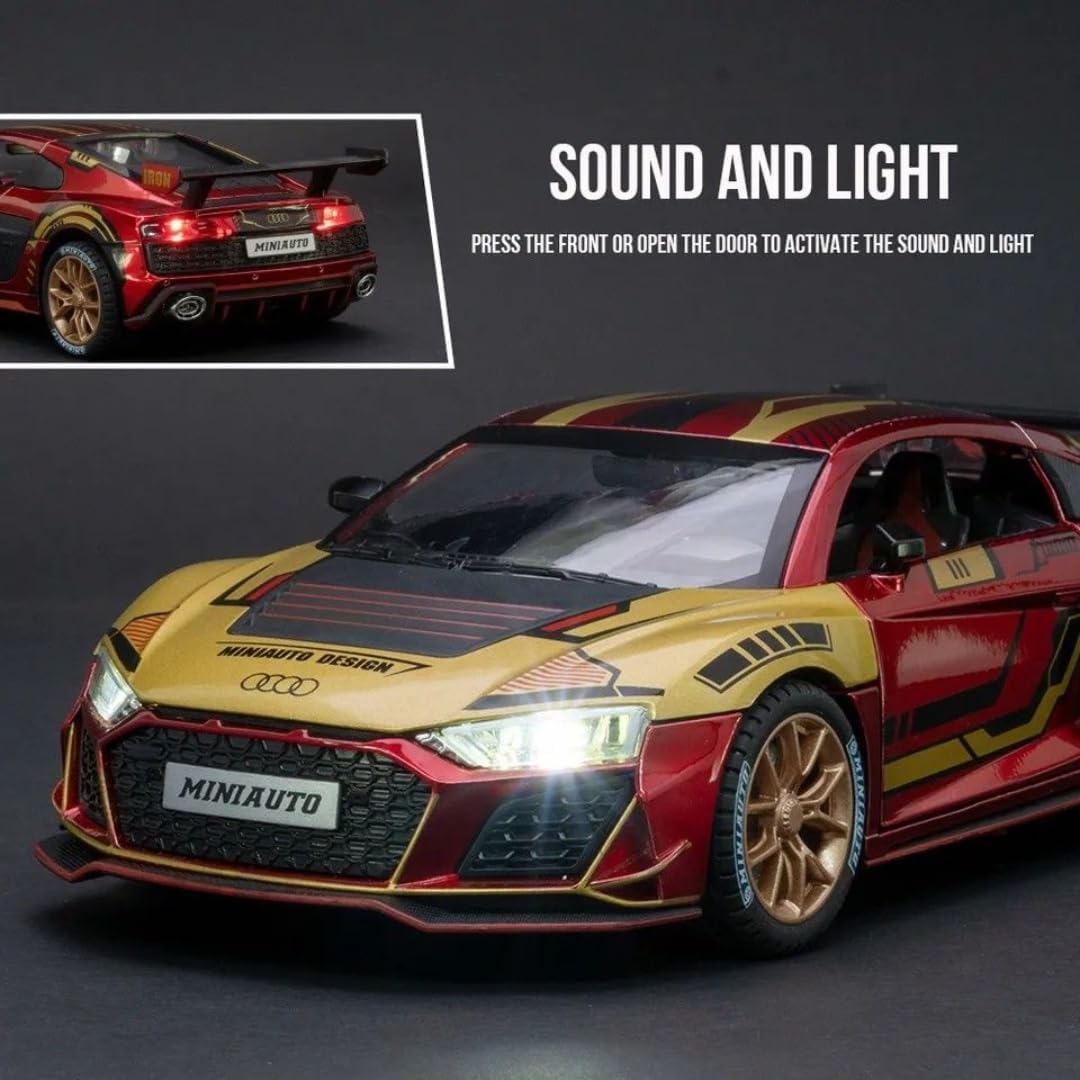 Audi R8 Diecast Model Car 1:24 Scale | Alloy Metal Pull Back Toy with Openable Doors, Lights & Music – Kids Big Size Toy Vehicle