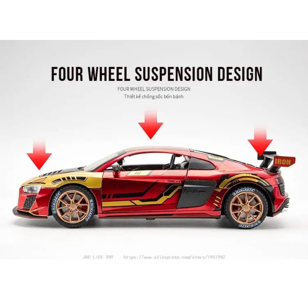 Audi R8 Diecast Model Car 1:24 Scale | Alloy Metal Pull Back Toy with Openable Doors, Lights & Music – Kids Big Size Toy Vehicle
