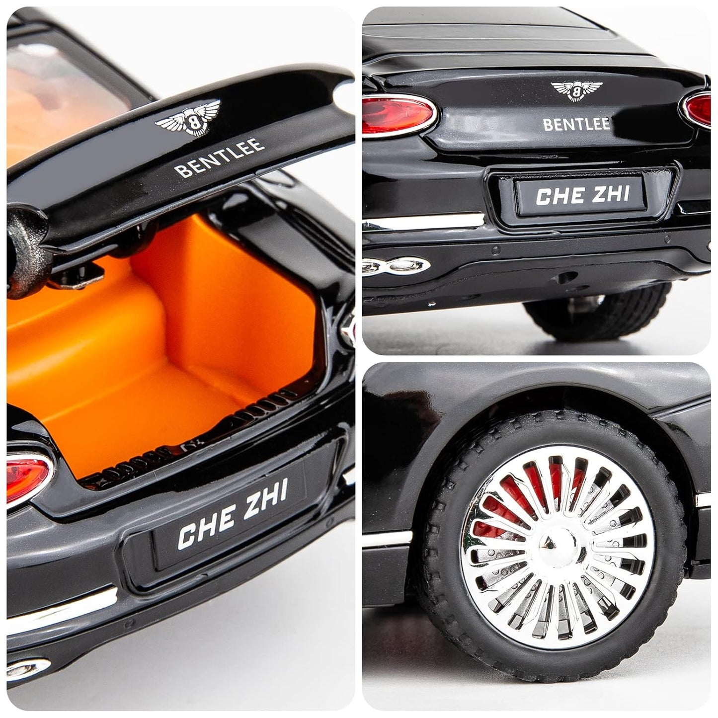Bentley Continental Diecast Model Car 1:24 – Zinc Alloy Pullback Toy Vehicle with Lights, Music & Openable Doors