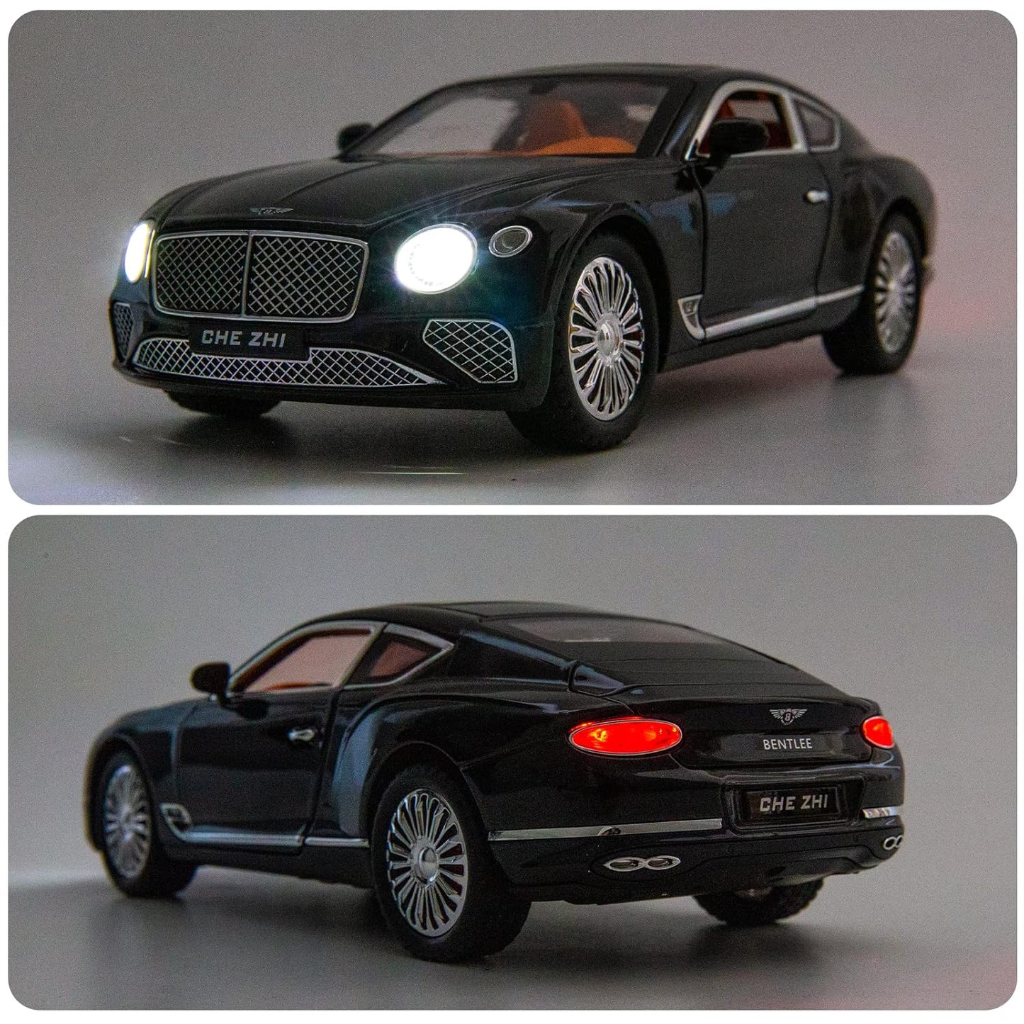 Bentley Continental Diecast Model Car 1:24 – Zinc Alloy Pullback Toy Vehicle with Lights, Music & Openable Doors