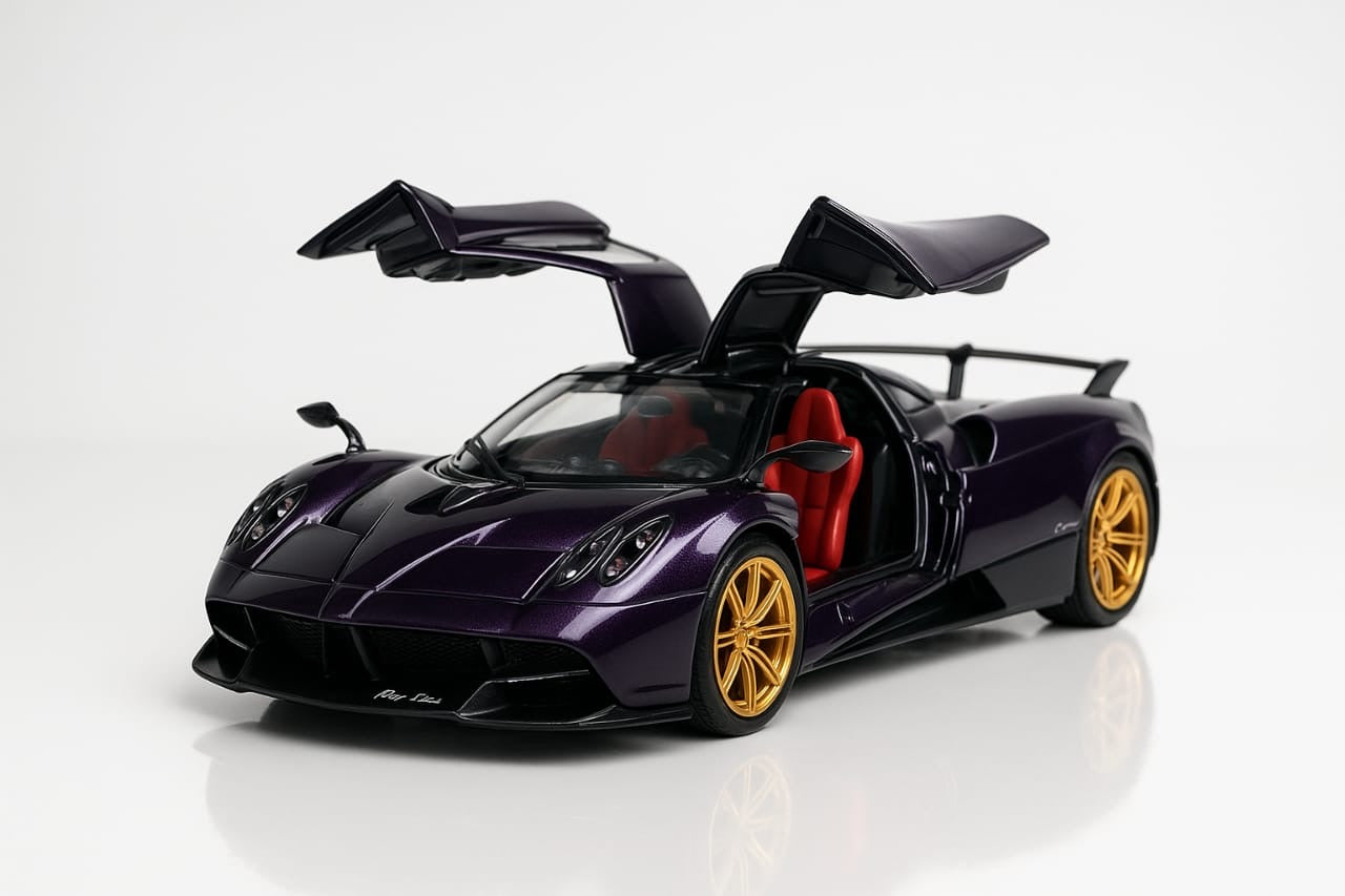Pagani Huayra 1:18 Die-Cast Alloy Pull-Back Car – Open Doors & Light Music (White)