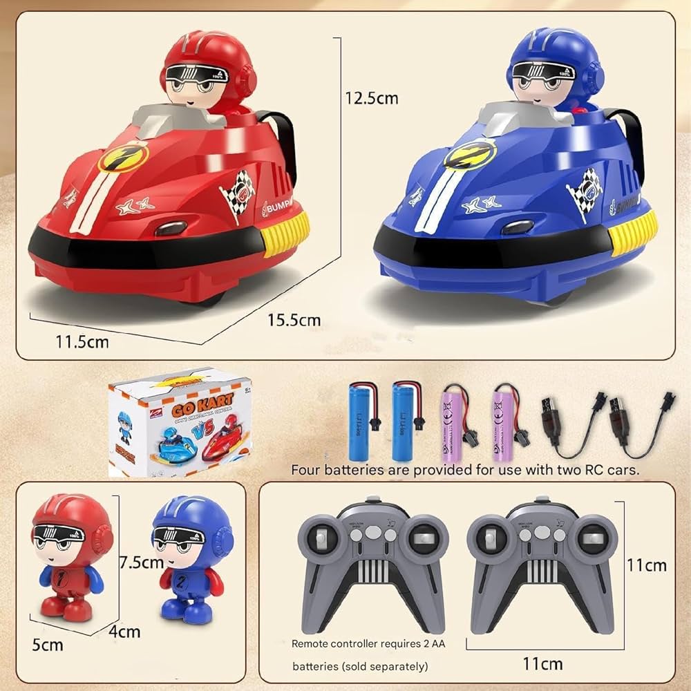 HobbyOne RC Battle Bumper Car Set – 2 Remote Control Cars with LED Lights, 360° Rotation & Parent-Child Play”