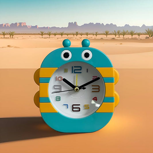 Blue Bee Design Analog Desk Alarm Clock – Cute Plastic Table Clock for Kids