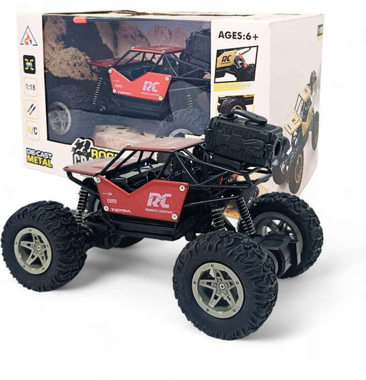 Off-Road Metal Alloy Rock Crawler | Pull-Back Climbing Car – No Battery Needed (Red)