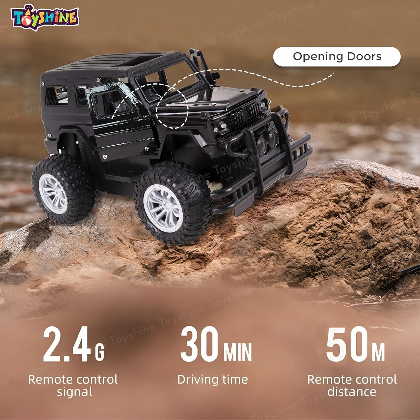 4WD Die-Cast Monster RC Truck | Rock Climbing Remote Control Stunt Car with Doors & Hood (Black)