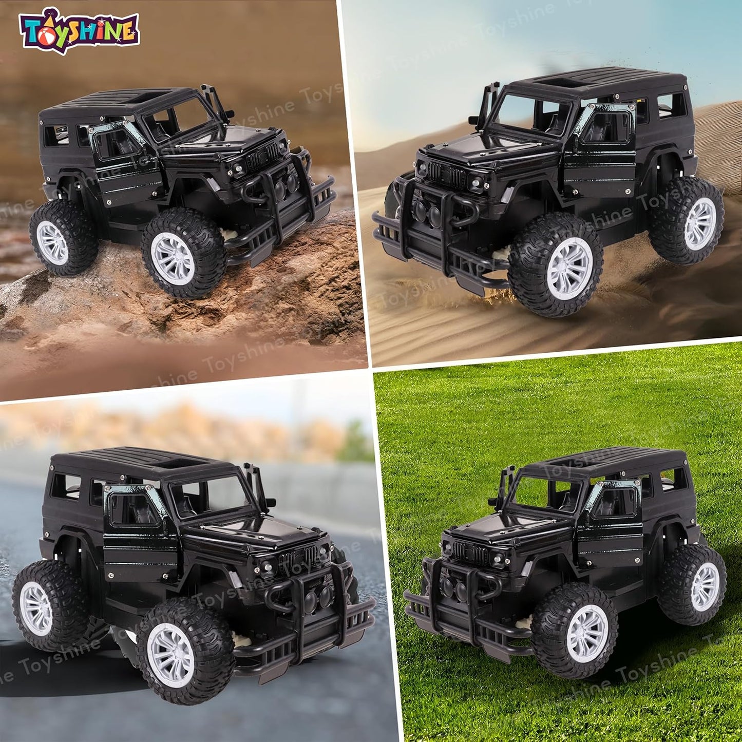 4WD Die-Cast Monster RC Truck | Rock Climbing Remote Control Stunt Car with Doors & Hood (Black)
