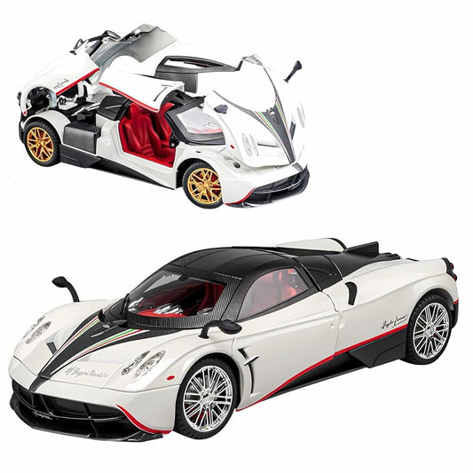 Pagani Huayra 1:18 Die-Cast Alloy Pull-Back Car – Open Doors & Light Music (White)