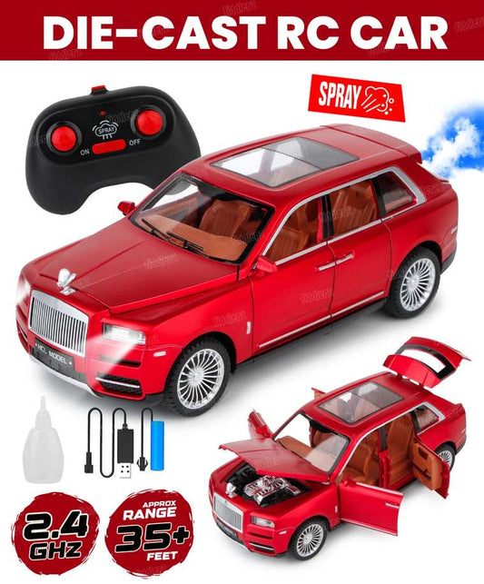 1:22 RC Rolls-Royce Cullinan – Die-Cast Metal Toy Car with Lights, Smoke & Openable Doors for Kids
