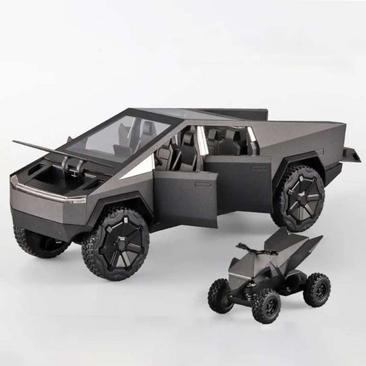 Die-Cast Cybertruck Model Truck 1:24 Scale – Pull-Back Race Car with Cyberquad, Sound & Light
