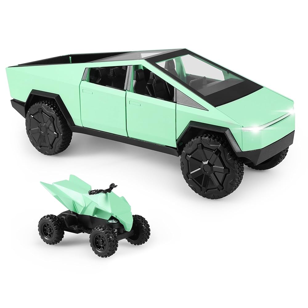 Die-Cast Cybertruck Model Truck 1:24 Scale – Pull-Back Race Car with Cyberquad, Sound & Light